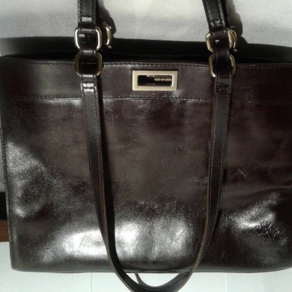 Lovely PATRICIA NASH Black Leather "Lucinda" Tote - "CHOCOLATE"